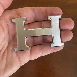 HERMES 38MM H Logo Design Silver Tone Metal Belt Buckle